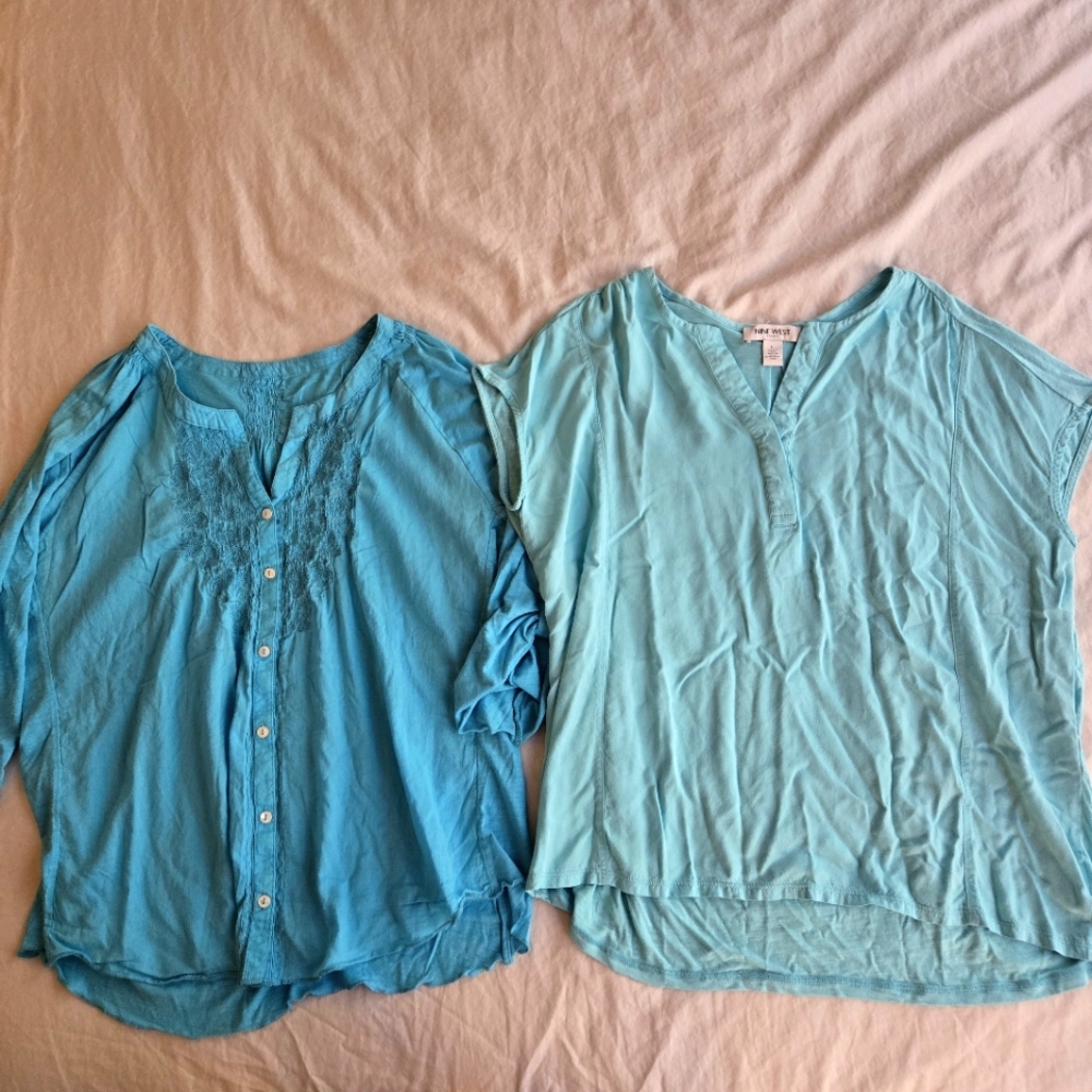 Nine West Two tops: teal blue and aqua soft blouse tops